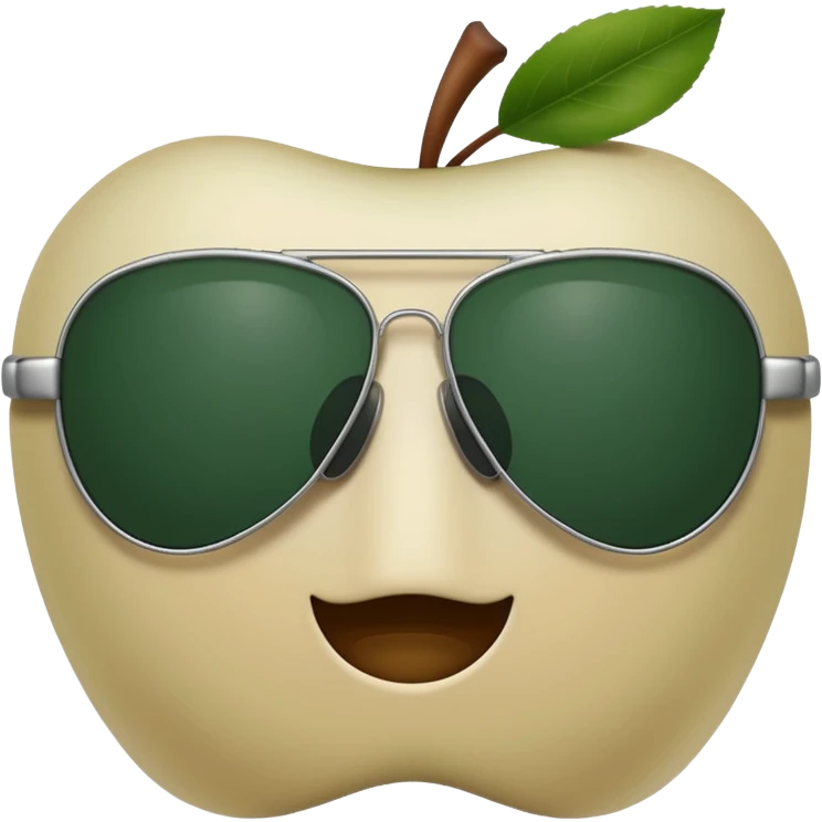 aviator sunglasses with light beige frame and dark green lenses, Apple emoji style, simple shapes, no text emoji