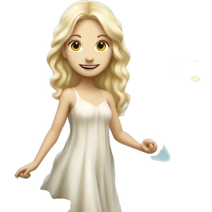 Blonde white fairy in a dress in a garden with mushrooms  emoji