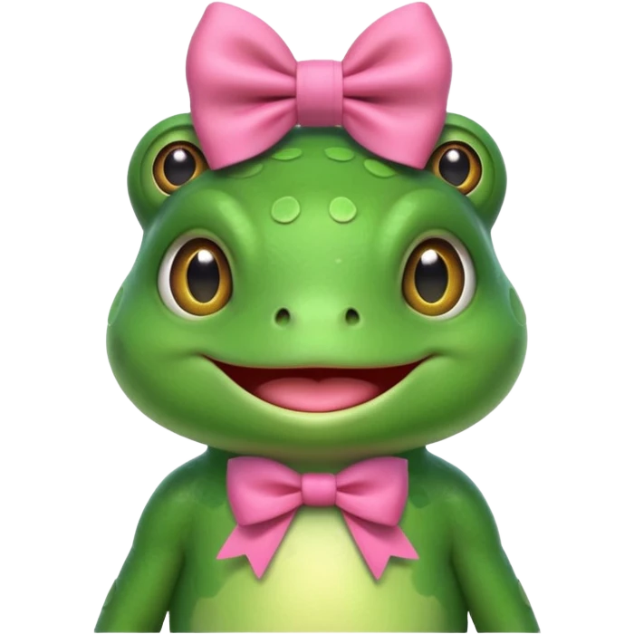adorable frog, bust up, wearing a pink bow emoji