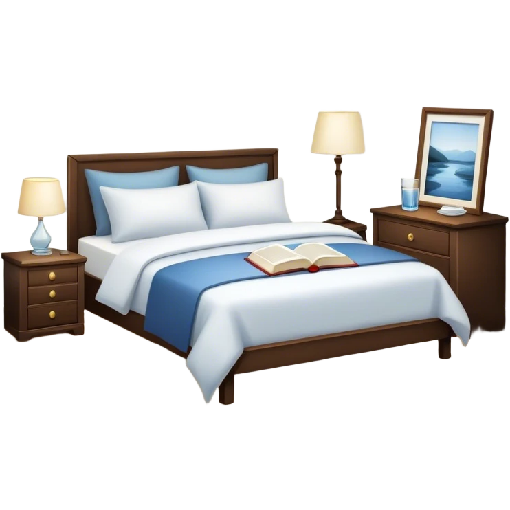 A dimly lit white bedroom. The bed is neatly made, and a glass of water sits beside a book on a cozy nightstand. Soft lighting signals a peaceful wind-down, representing the calm and control that comes from reclaiming your evenings. emoji