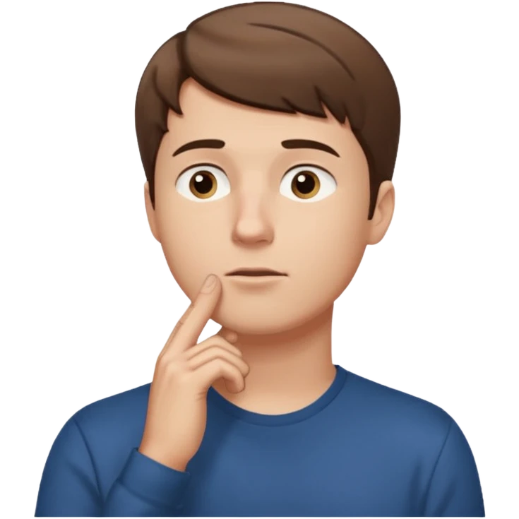white guy looks up, stands sideways, puts hand to chin, thinks emoji