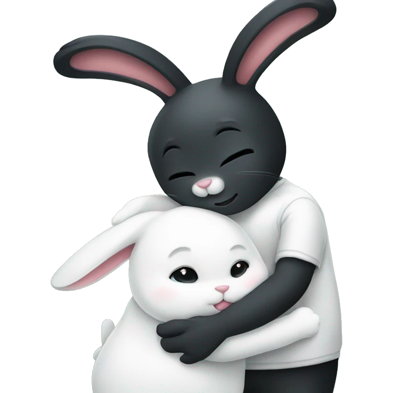 Black rabbit hugging white rabbit  emoji