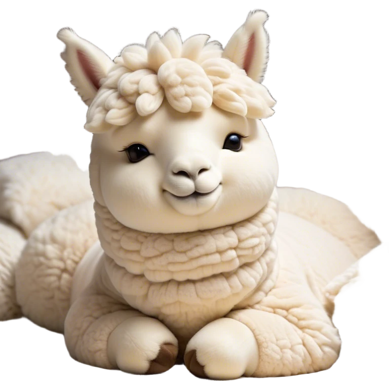 Meme-Worthy Cute Sleeping Cream Alpaca Portrait Emoji, Head resting peacefully with a contented smile, showcasing a delightfully robust build and a luxuriously soft cream fleece, eyes shut in a serene nap, Simplified yet hilariously adorable features, highly detailed, glowing with a soft, drowsy light, high shine, relaxed and utterly lovable, stylized with an air of playful laziness, bright and heartwarming, soft glowing outline, capturing the essence of a comically sleepy alpaca, so meme-worthy it feels like it could instantly become the next viral sensation of adorable slumber! emoji