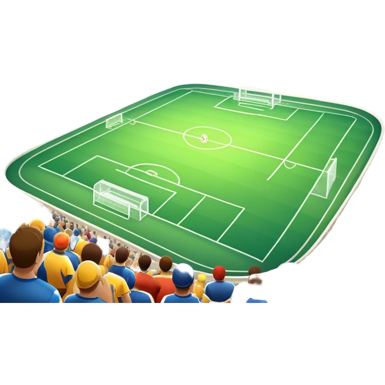 An icon featuring a large stadium with a football match in progress, players in action on the field, and a cheering crowd in the stands. Bright floodlights illuminate the pitch, creating an intense atmosphere of competition. The transparent background highlights the thrill of live sports events. emoji