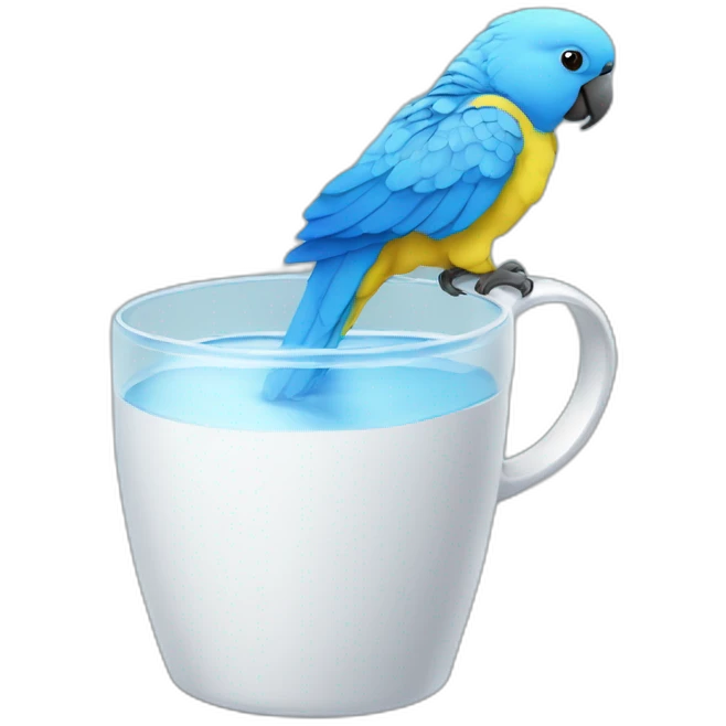 Small all blue parrots drinking some water from a cup emoji