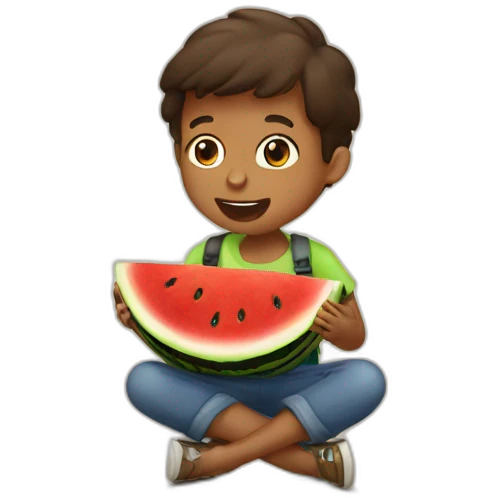 brown hungry kid eating a watermelon emoji