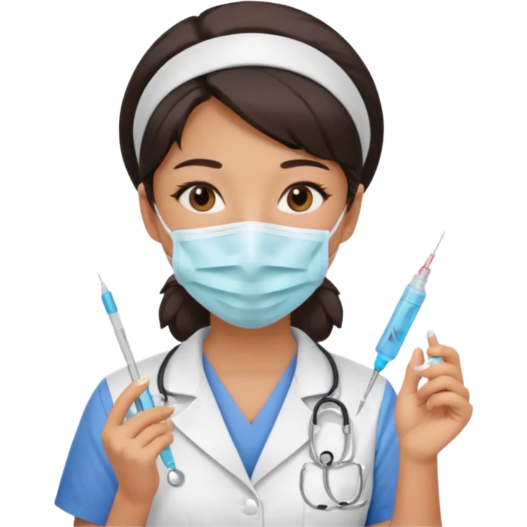 a modern day asian woman nurse holding a vaccination needle emoji