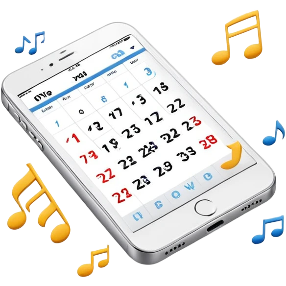 smartphone app with music notes and calendar emoji