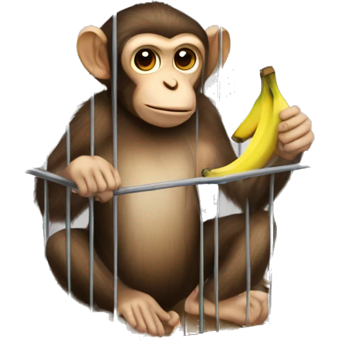 Monkey in a cage. Can't reach the banana.  4к emoji
