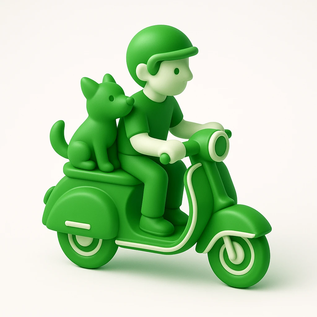 man and his pet dog riding a vespa emoji