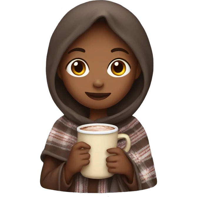Girl wearing blanket holding hot chocolate  emoji