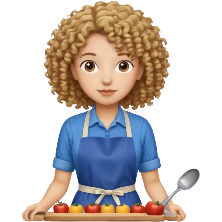 person with curly hair in blue apron emoji