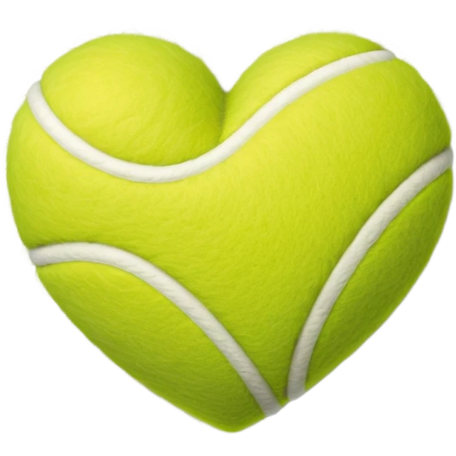 heart shape made of tennis ball material with the characteristic green fuzzy felt texture and white curved seam lines, clean polished iOS emoji style emoji