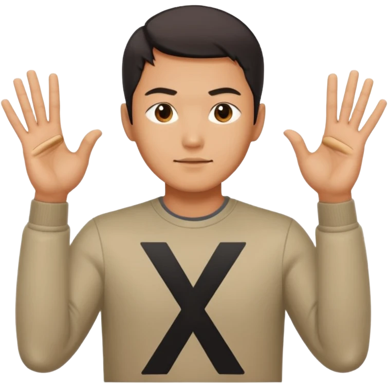 엑스자 표시를 하고 있는 캐쥬얼한 30대 남자로 만들어줘 동양인 emoji
