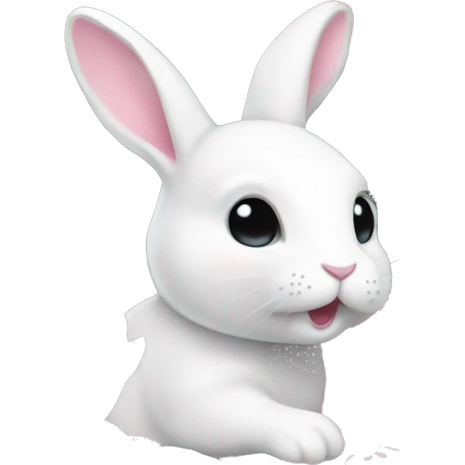 cute white bunny holding light pink peonies emoji
