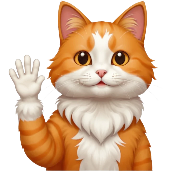 The cat says hello and waves his paw emoji