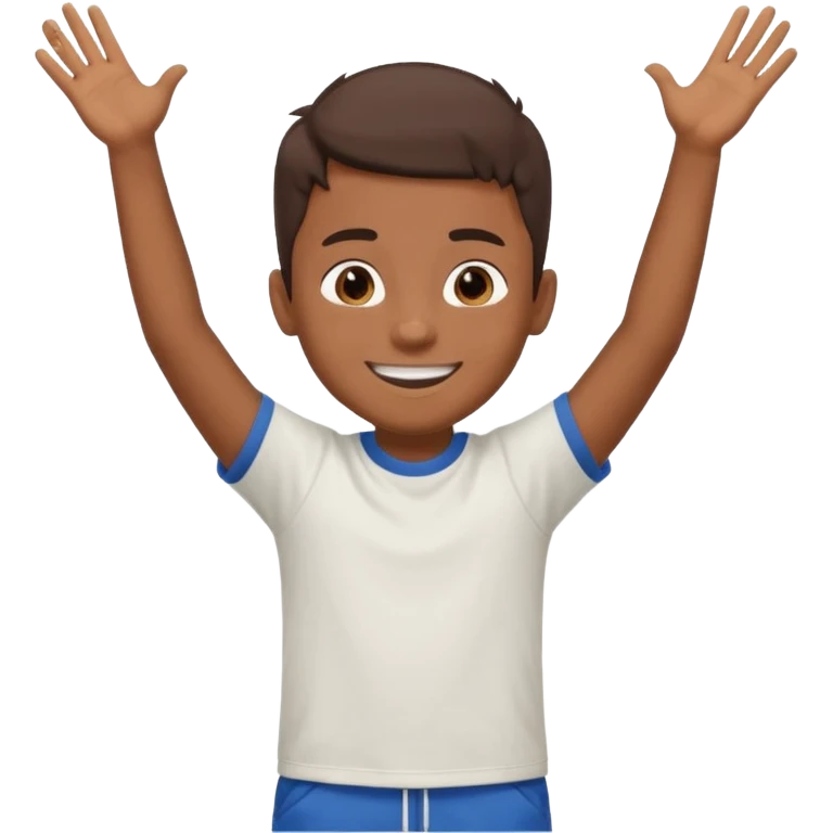 Boy doing 67 with hands in the air emoji