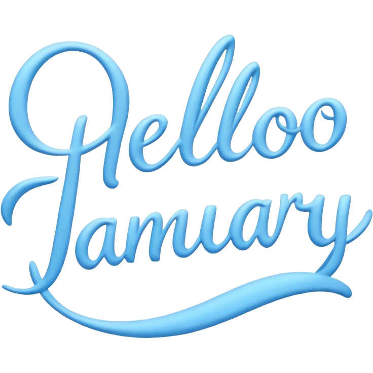 Light Blue “ hello January “ word in cursive emoji