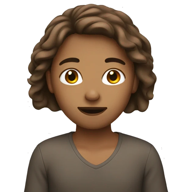 Face with. No skin + brown hair emoji