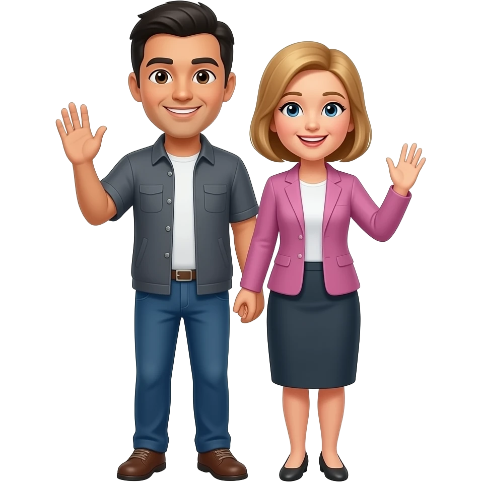 Parents the dad is Hispanic with short black hair and the mom has light brown blond hair waving full body emoji