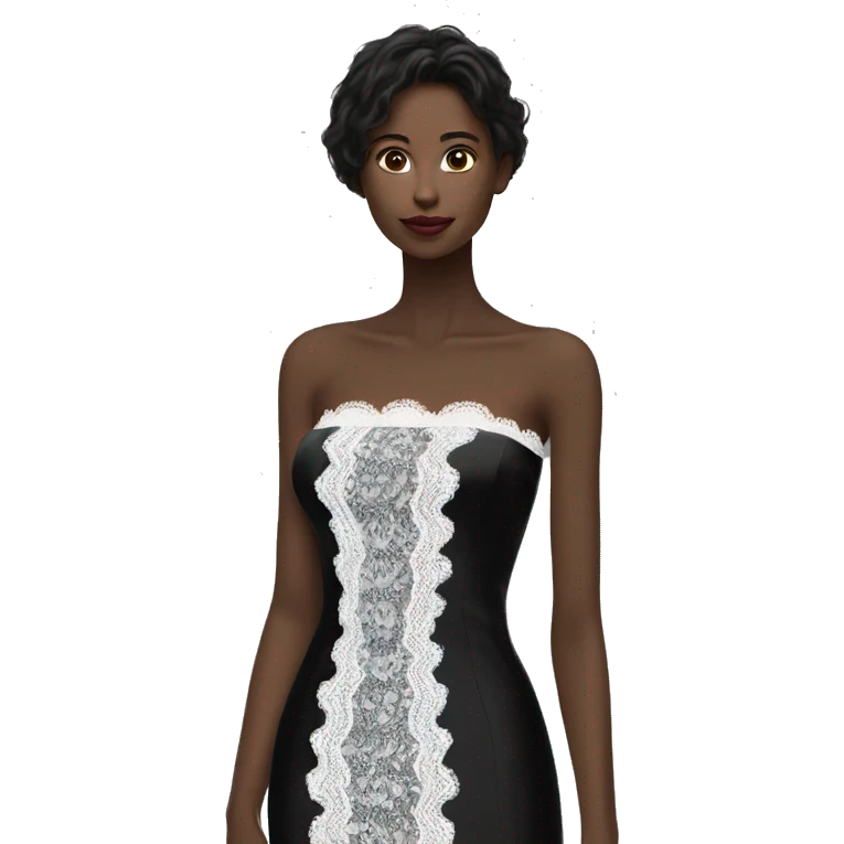 Realistic isolated black silk strapless straight dress straight neck with minimal white lace around chest emoji