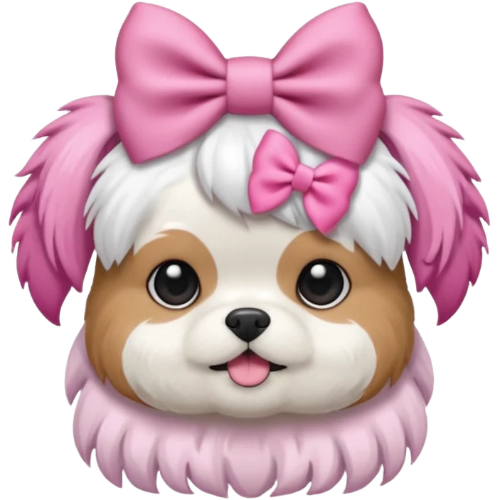 A black and white shitzu wearing a cute little pink hair bow emoji
