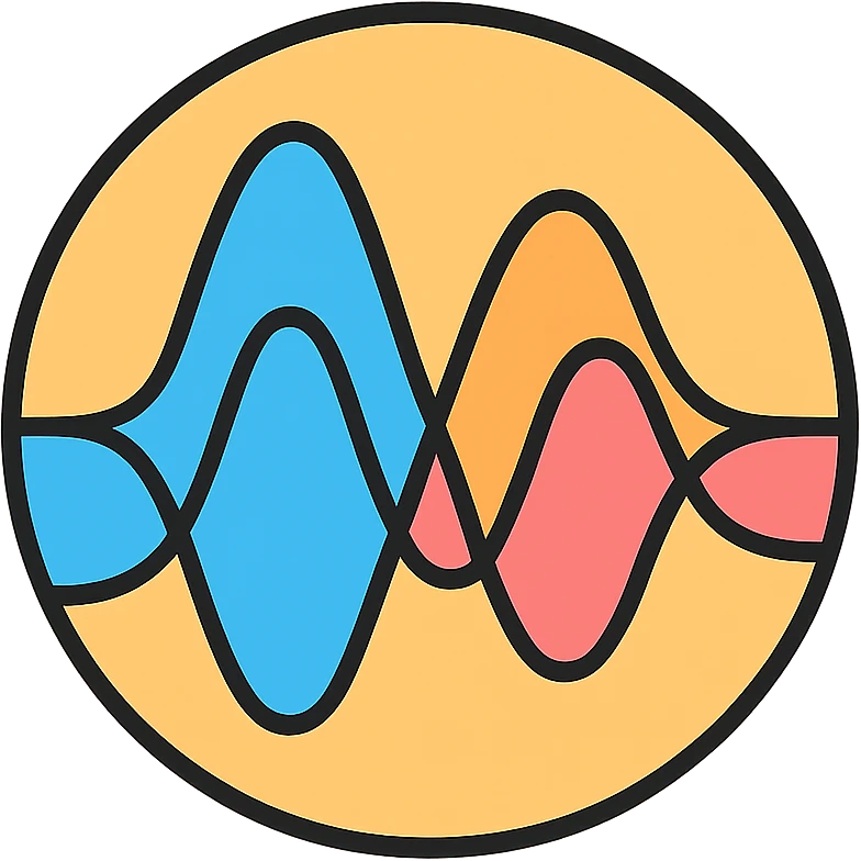 circular emblem with overlapping waveforms conveying echo, resonance, enduring sound, clean geometric style emoji