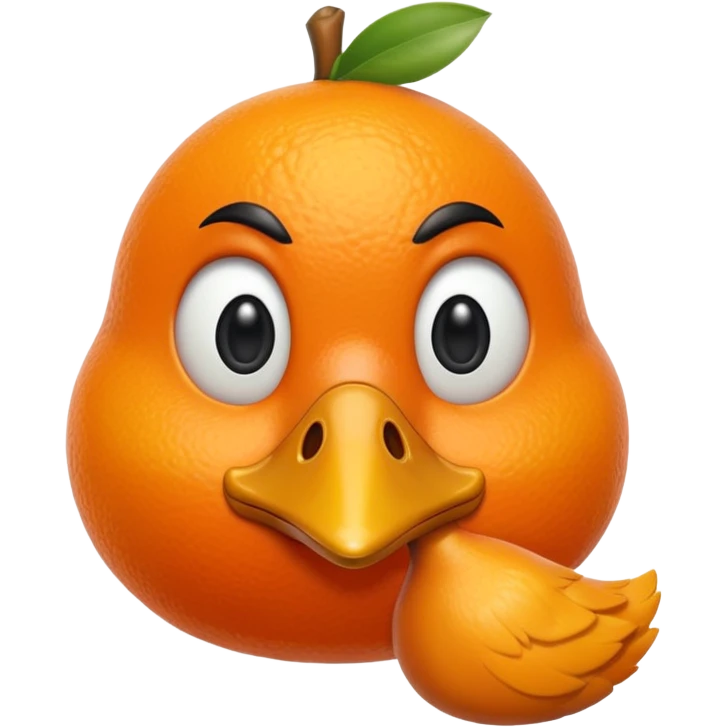 an orange fruit with duck beak and black dot eyes cartoon style unrealistick emoji