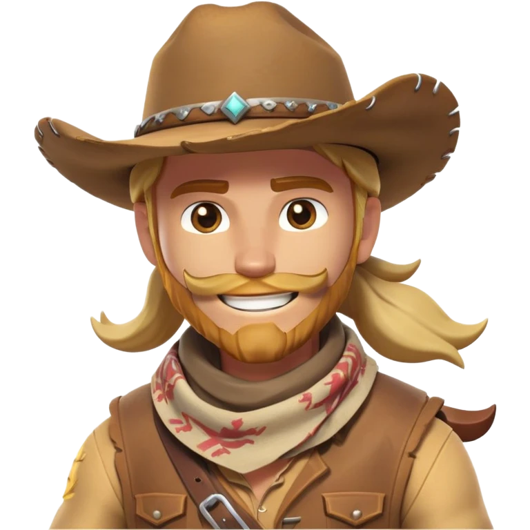 clash-of-clans-aesthetic_-cinematic-playful-cowboy-portrait-emoji, head-tilted with a roguish, cheeky grin and twinkling eyes, featuring a rugged, spirited build with a wide-brimmed cowboy hat and a weathered bandana on tan skin, riding a powerful galloping horse with dynamic flowing mane, reins gripped firmly in one hand and a lasso in the other, as dust swirls behind them in a vast desert landscape. emoji