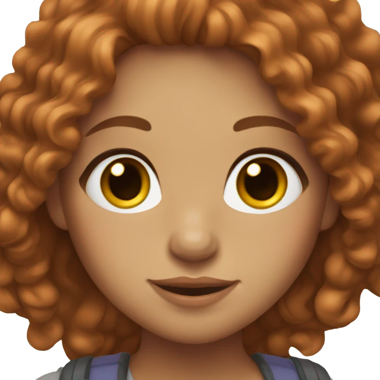 a girl with long auburn curly hair, brown eyes and long lashes  emoji