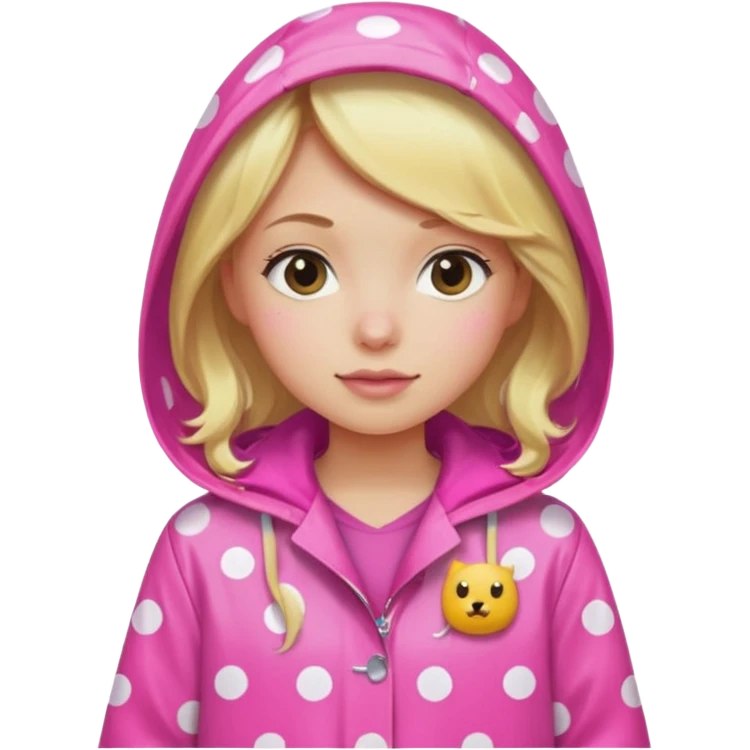 Blonde girl in a pink polka dot raincoat with hoodie emoji