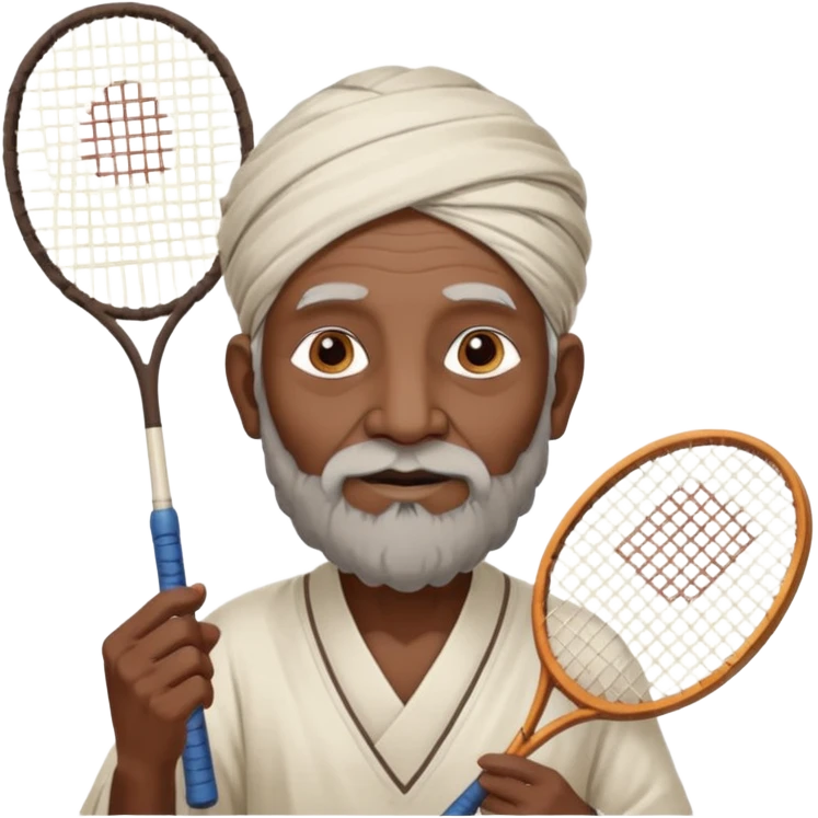 ancient guru india old black man with 1 badminton racket emoji
