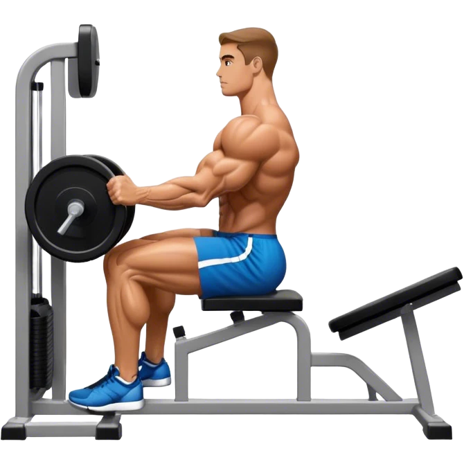 side-view bodybuilder seated weighted calf-raise machine lower leg exercise emoji