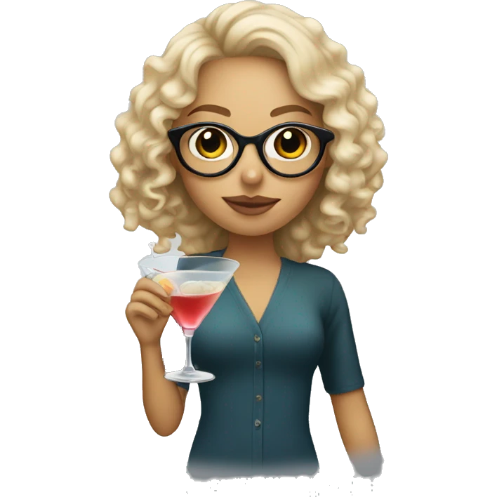 Blonde girl with curly hair and glasses drinking a martini emoji