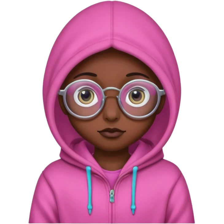 Aliens Pink dark skin, hoodie, cute big eyes, glass emoji