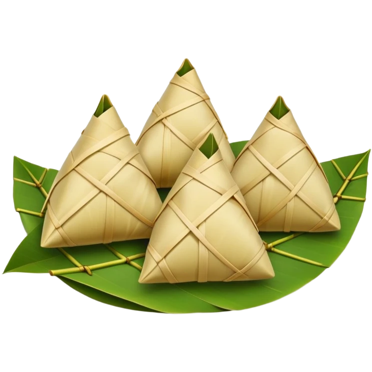Dragon Boat Festival rice dumplings Zongzi wrapped in bamboo leaves, simplified emoji style with bold outlines and bright colors, cartoon style traditional pyramid-shaped food emoji