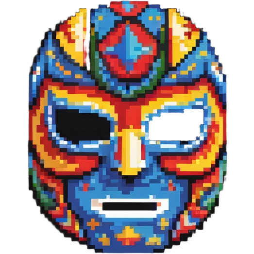 colorful luchador mask with bold patterns in pixel art style emoji