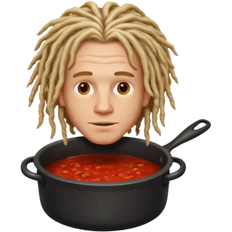 a white man with dreadlocks immersed in a pot of sauce emoji