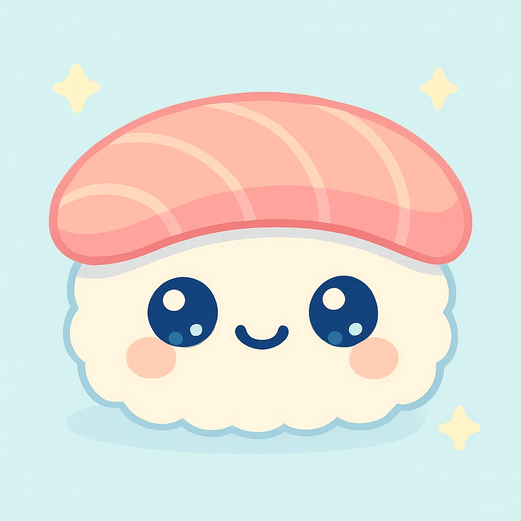 kawaii nigiri sushi, cute expression, pastel tones, gentle highlights, soft outlines emoji
