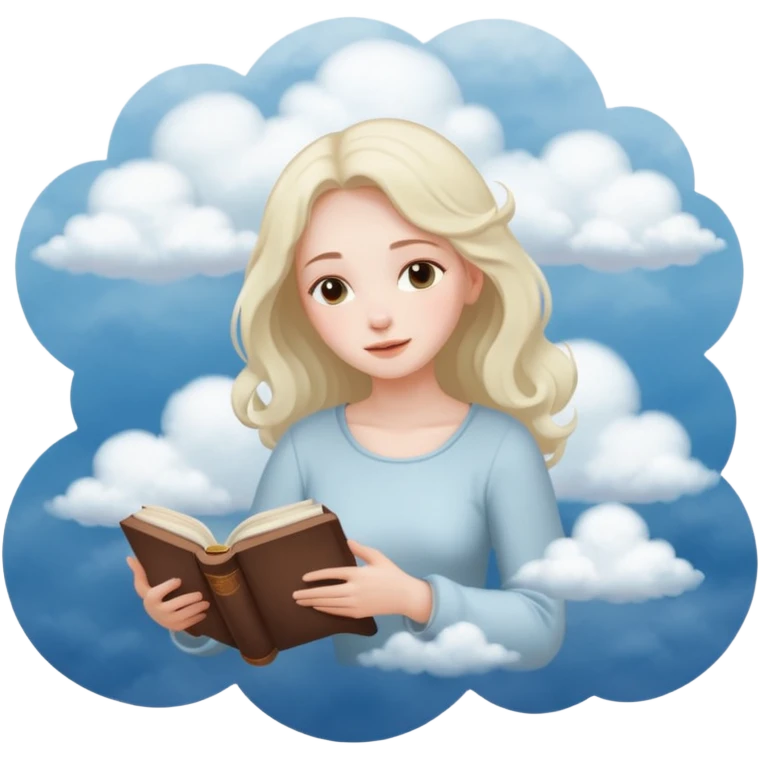 Dreamy, kind, empathetic — like they’re not fully grounded. woman flying in the clouds with a book emoji