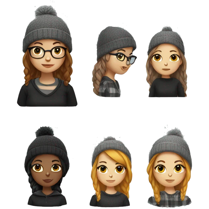 hipster girl with a grey beanie, a black dress, and a flannel sweater emoji