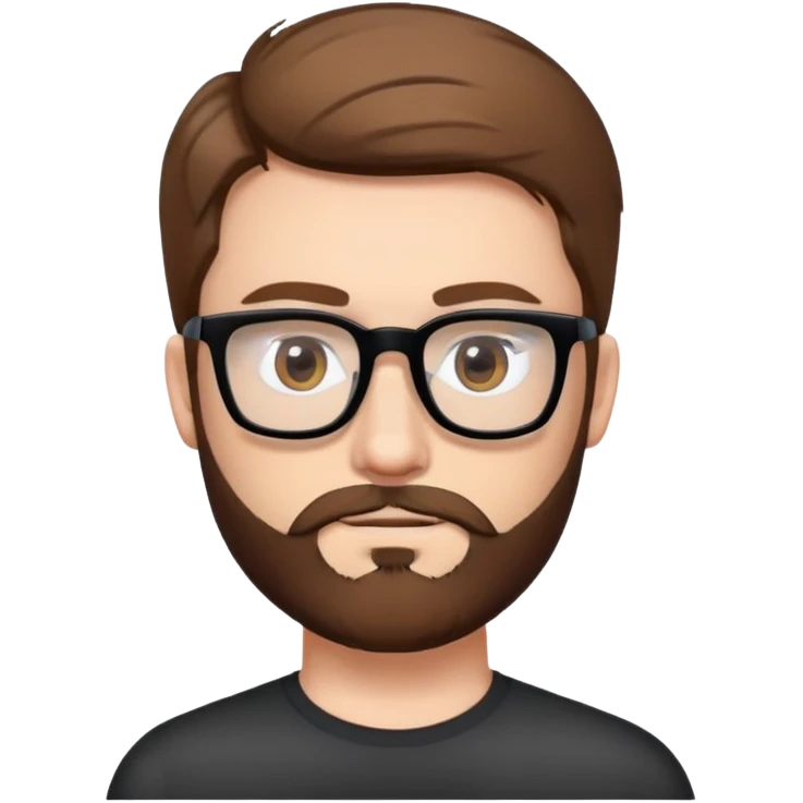white man with brown hair and beard and hazel eyes and black square eyeglasses  emoji
