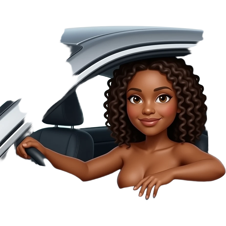 A completly naked black woman in a car emoji
