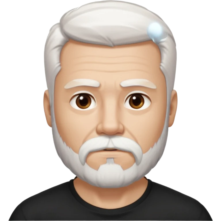 White haired muscled adult man with a black t-shirt. He has white beard and a long goatee. Dark brown eyes. Strong neck. Attractive. emoji