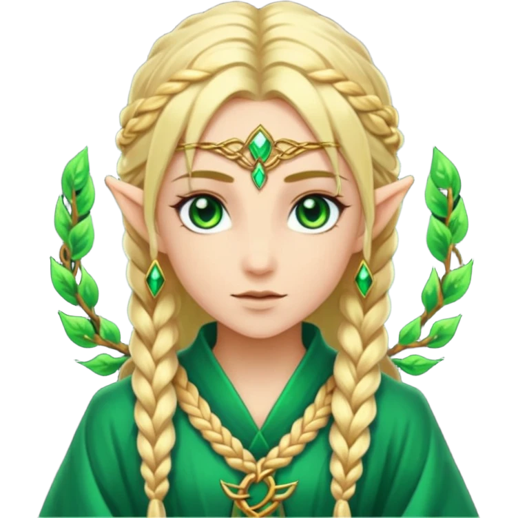 mystic elf, long golden braid, glowing runes on robe emoji