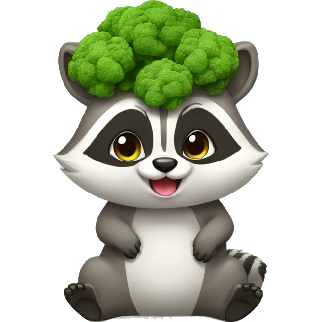 Cute Raccon eat broccoli emoji