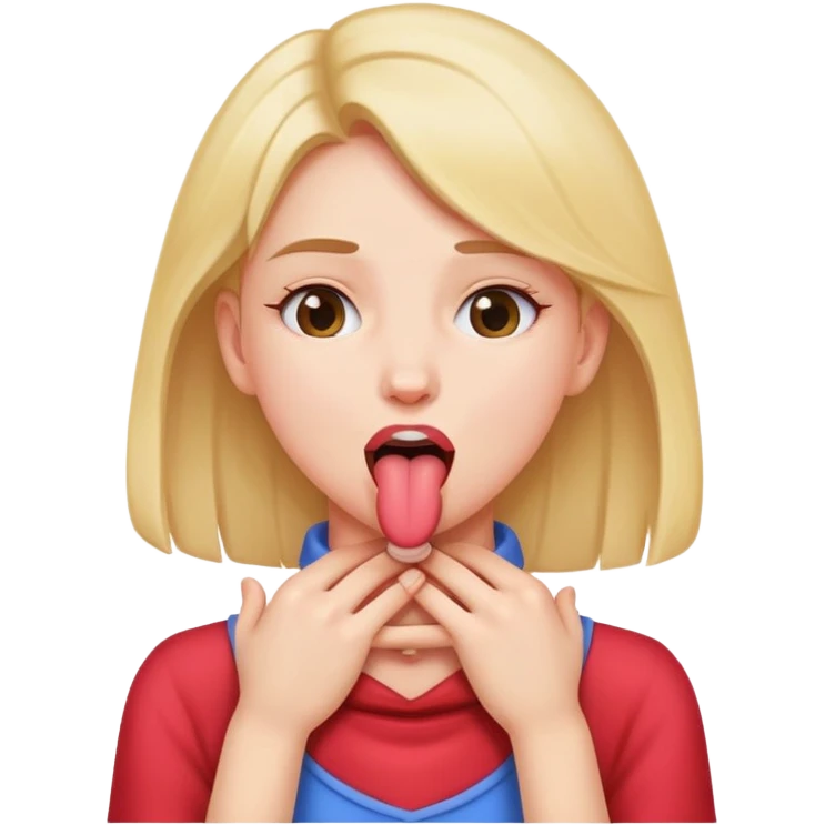 Girl holding neck with booth hands with tongue sticking out  emoji