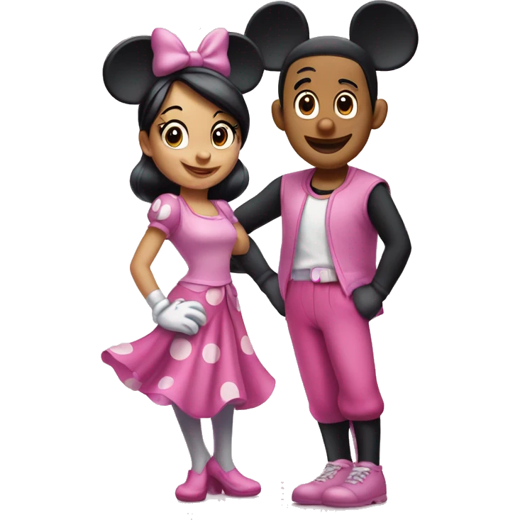 mickey and minnie mouse in pink outfits emoji
