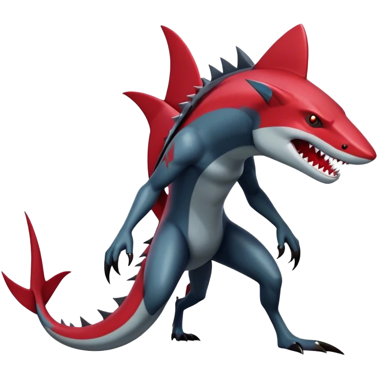 Realistic dark edgy futuristic modern advanced Sharpedo-Zoroark-Scizor-canine-vernid-sergal-fursona-hybrid-animal creature with a shark-tail and red scars, full body, with cool sharp markings  emoji