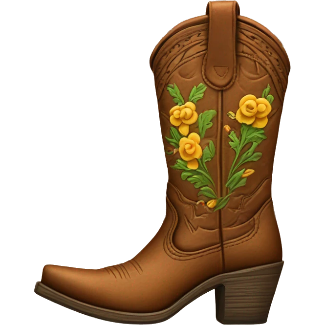 Realistic pair of isolated rleather wooden tooled flower pattern cowgirl boots. emoji